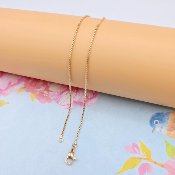 Classic Box Chain Rose Gold Necklace, 18 Inch, Gold Plated Brass, XPNL0111 - Picture 5 of 12